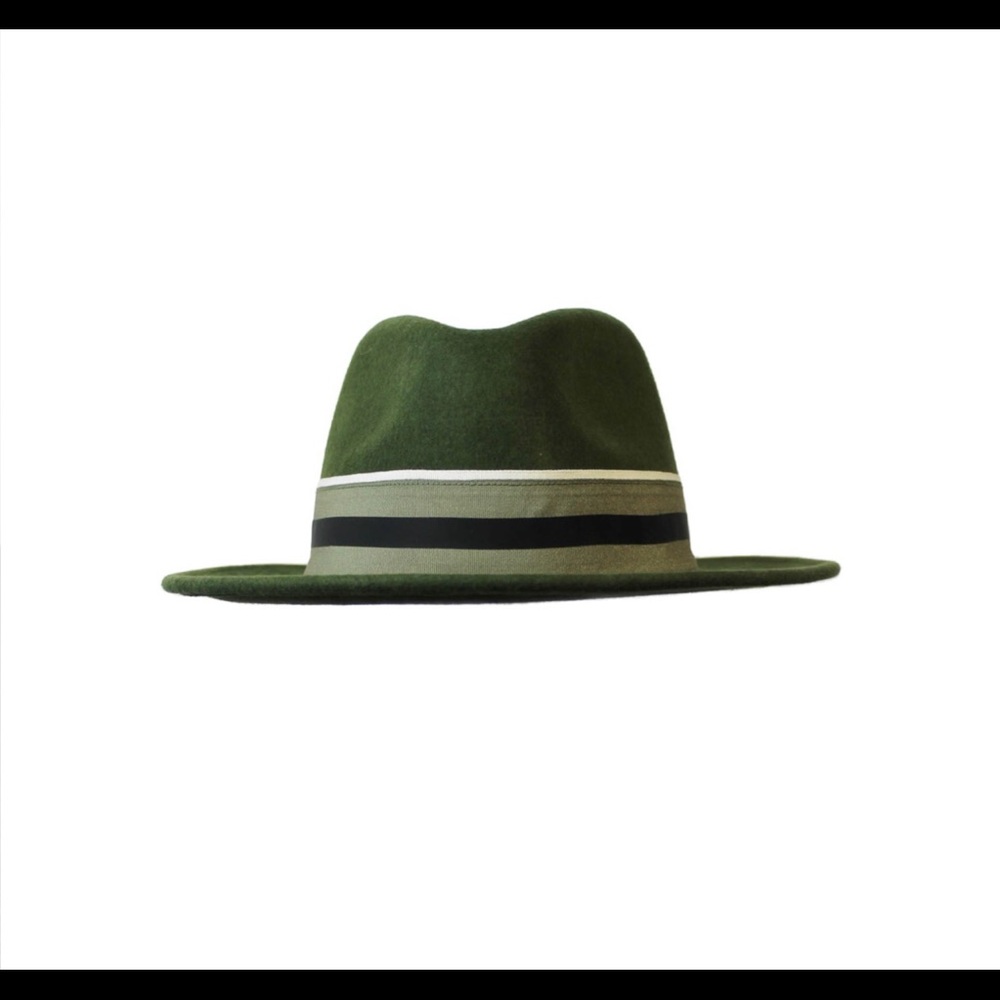 High Quality Unisex Green Australian Wool Fedora stripe ribbon hat - Picture 4 of 10